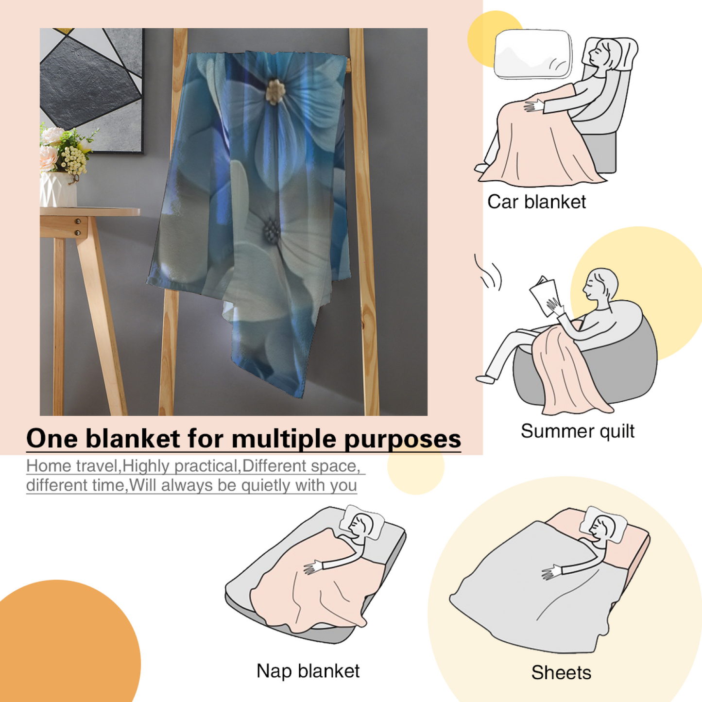 Blue Hydrangea Flannel Throw Blanket ¨C Soft Floral Garden Pattern