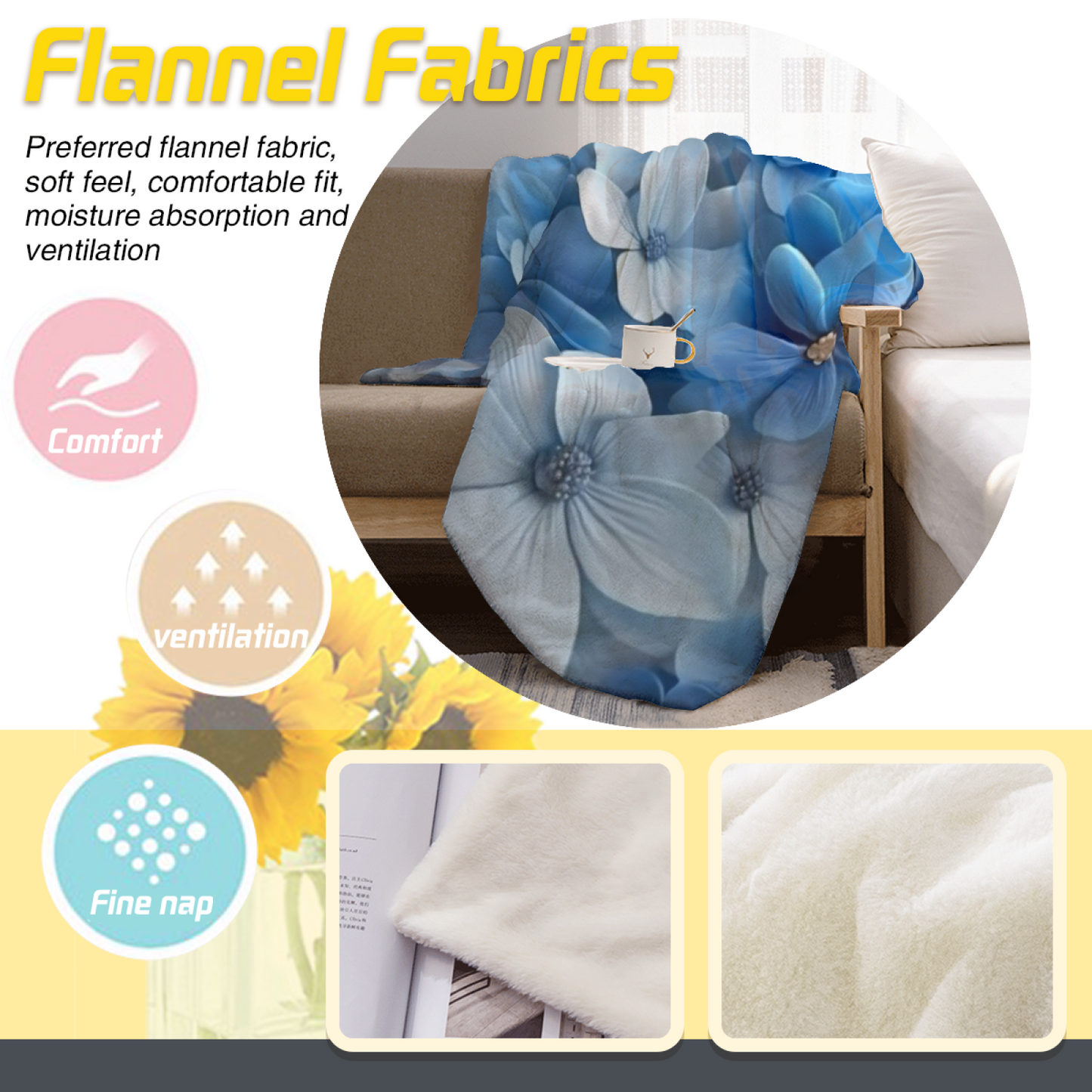 Blue Hydrangea Flannel Throw Blanket ¨C Soft Floral Garden Pattern