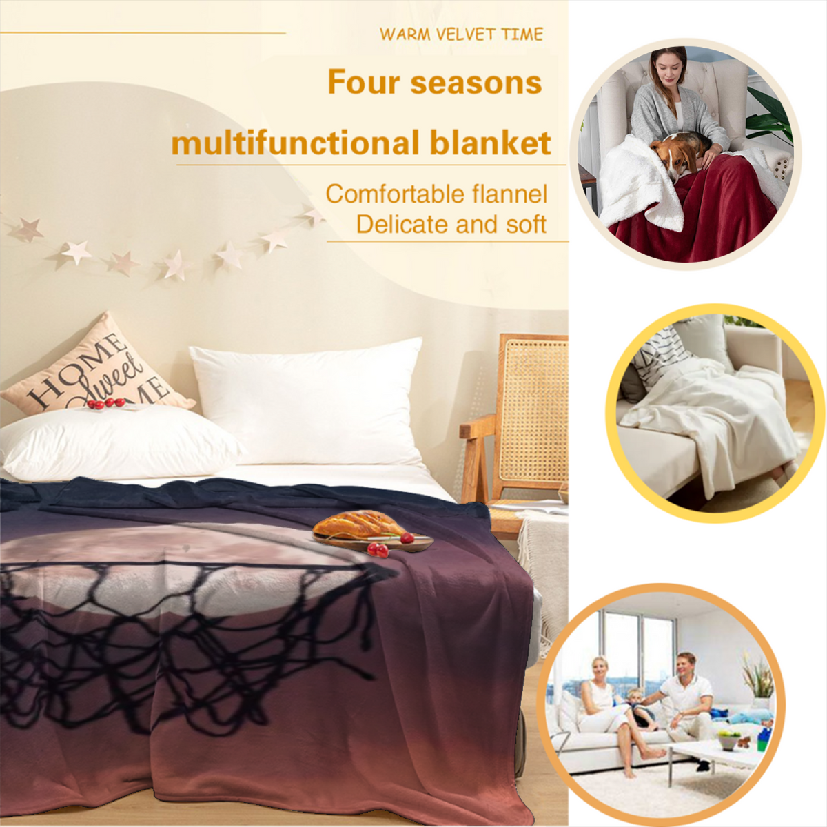 Heather Mirage Inspired Cozy Flannel Bed Blanket ¨C Earthy Neutral Palette