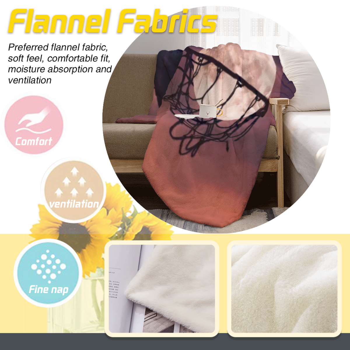 Heather Mirage Inspired Cozy Flannel Bed Blanket ¨C Earthy Neutral Palette