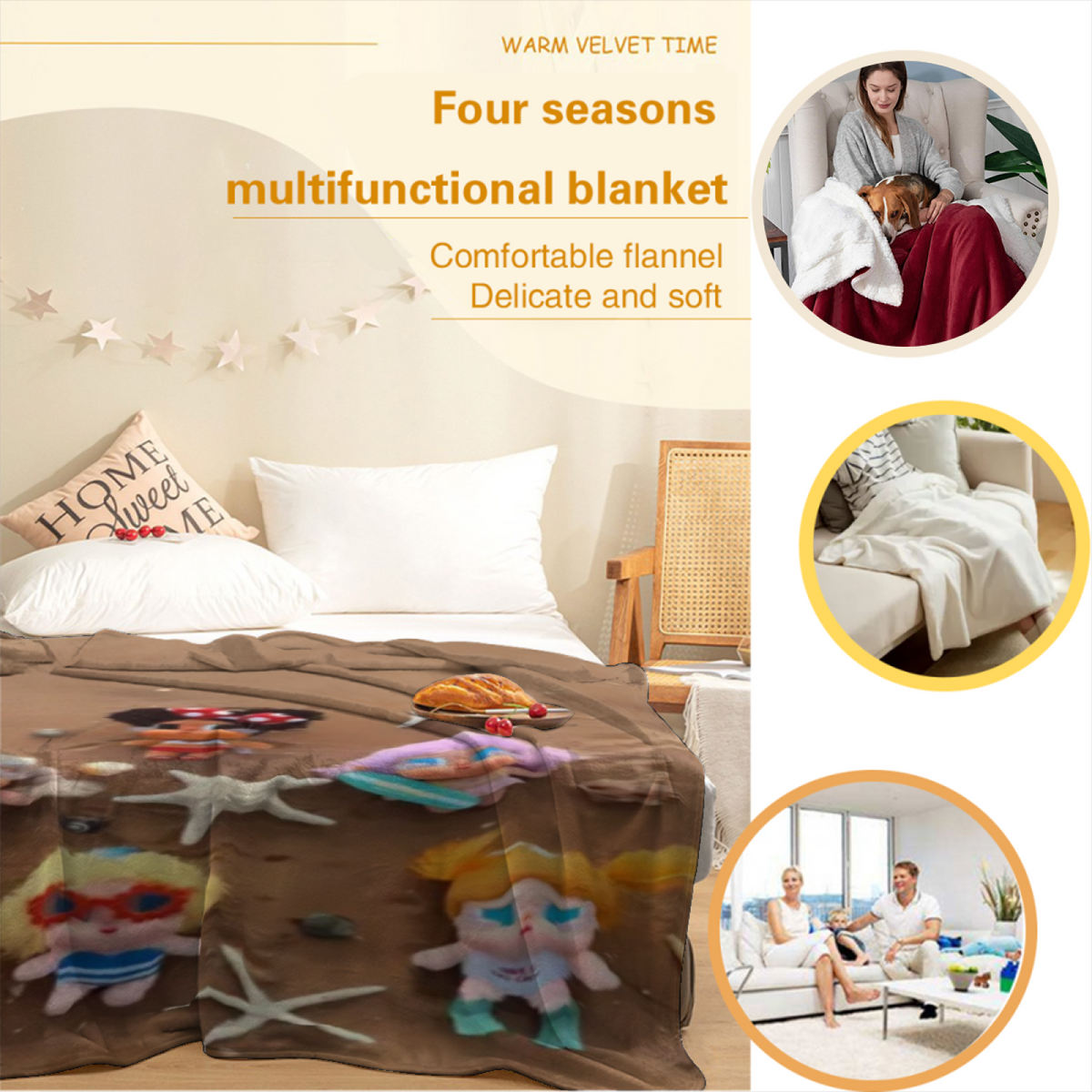 Pastel Multicolor Whimsical Decor All-Season Flannel Blanket ¨C Tangerine Whisper Edition