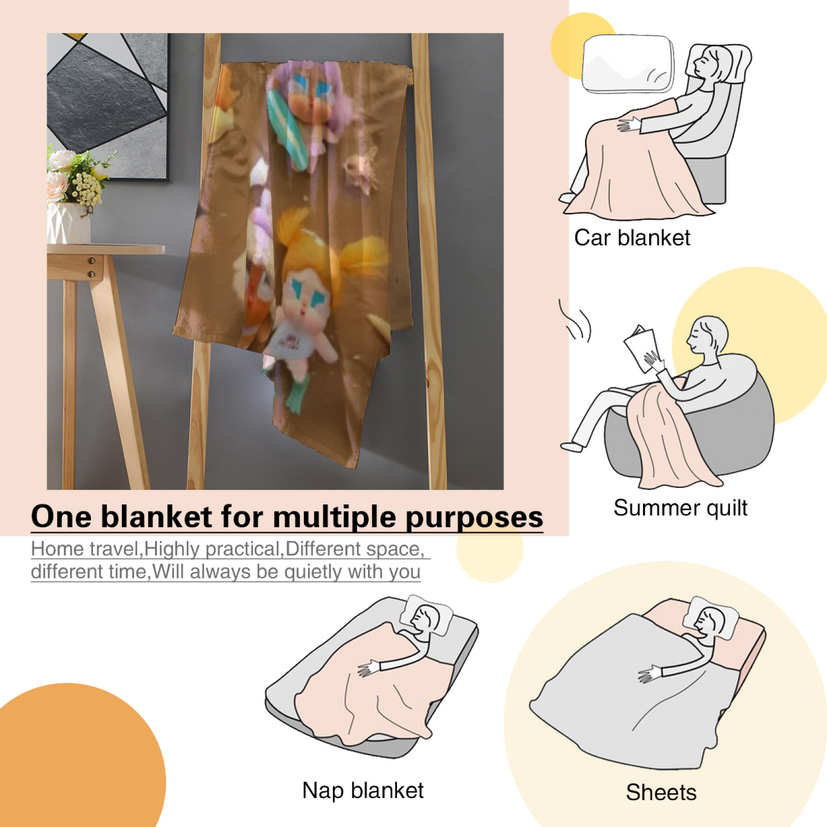 Pastel Multicolor Whimsical Decor All-Season Flannel Blanket ¨C Tangerine Whisper Edition