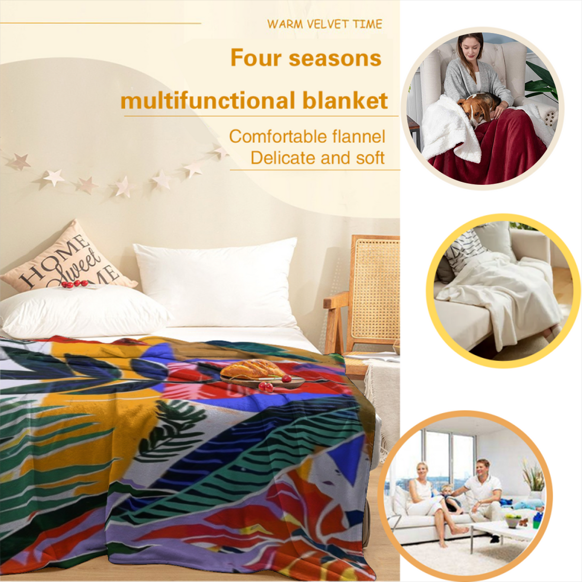 Rosewood Meadow Soft Neutral Art Cozy Flannel Bed Blanket