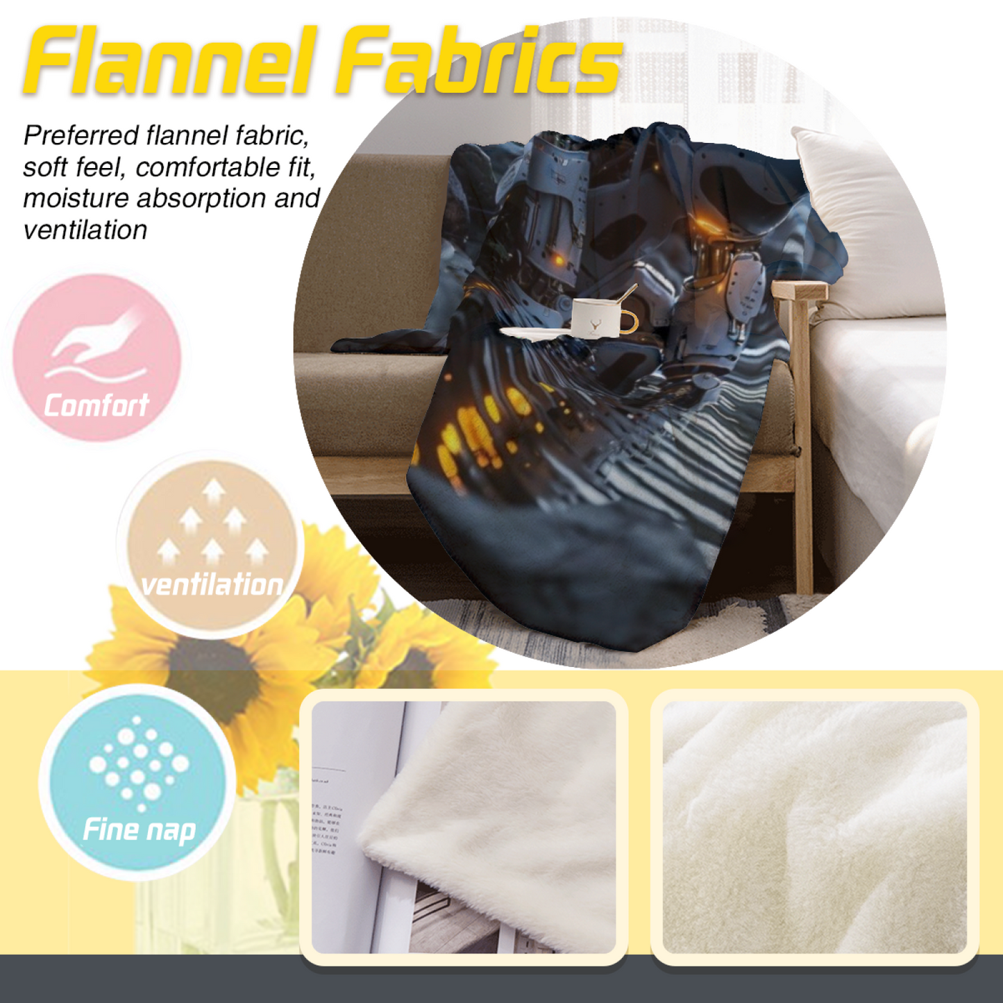 Futuristic Robot Flannel Throw Blanket ¨C Sci-Fi Explorer in Mountain Water