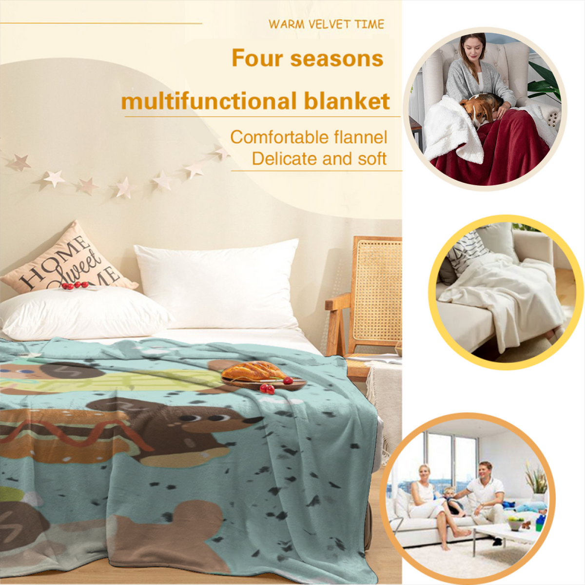 Pastel Multicolor Whimsical Decor All-Season Flannel Blanket ¨C Orchard Treasure Edition