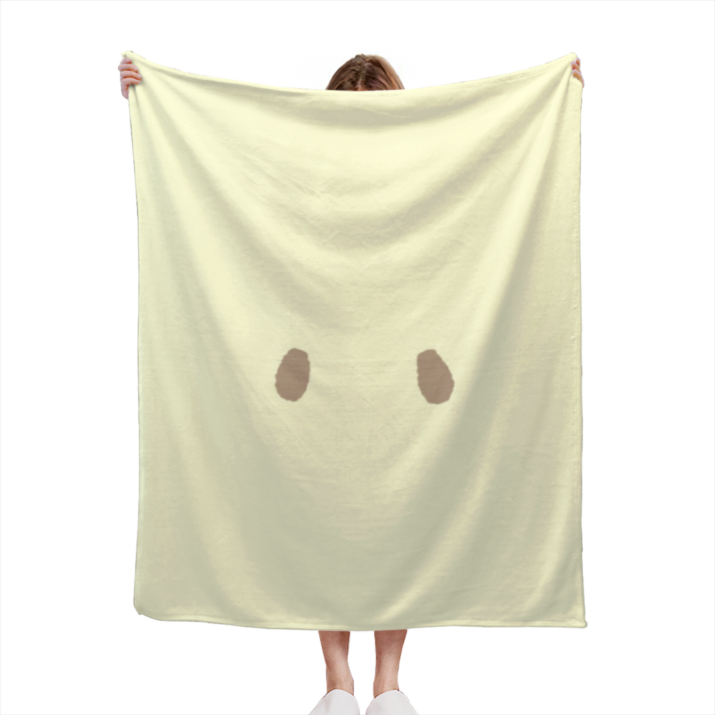 Minimal Kawaii Face Flannel Throw Blanket ¨C Soft Cream Character Design