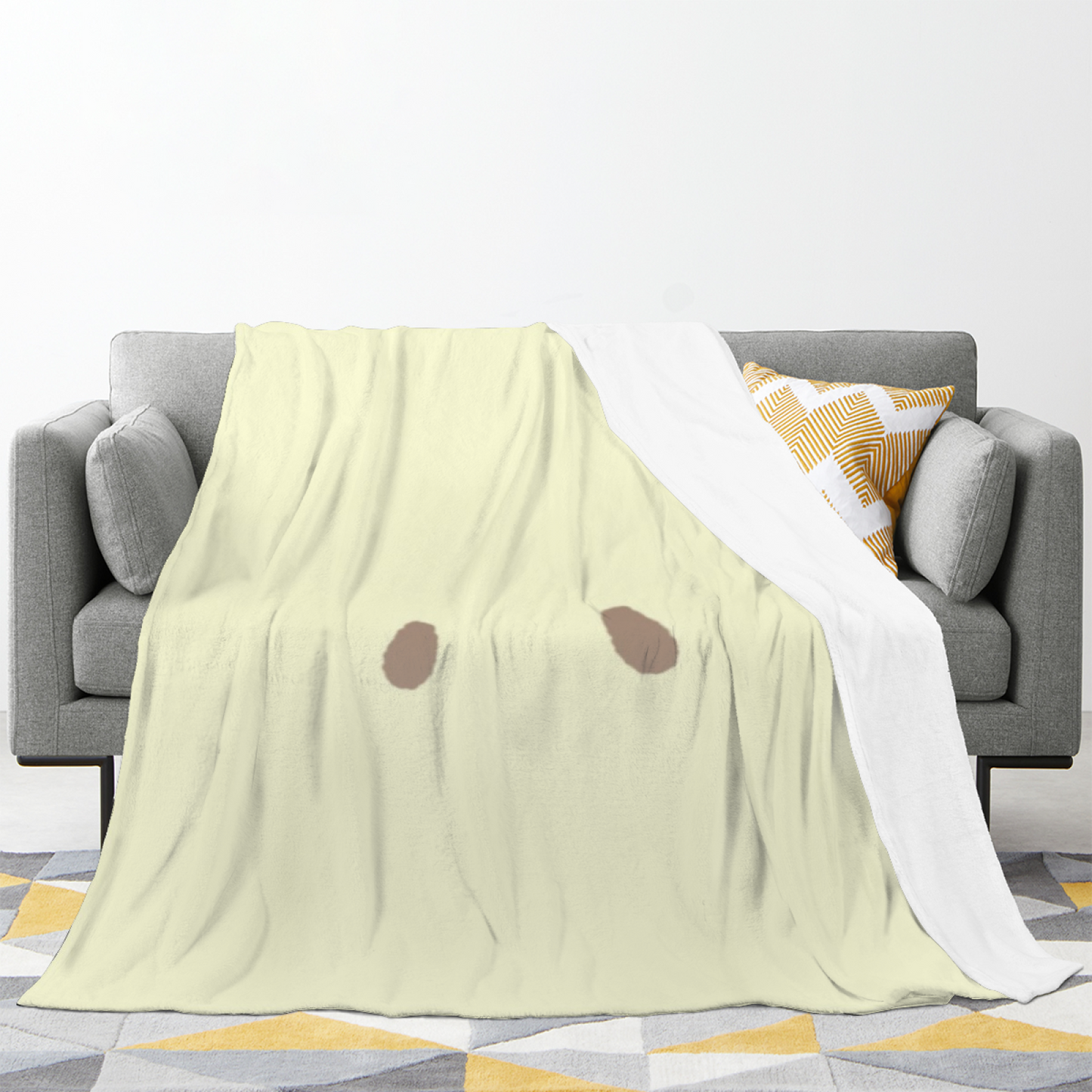 Minimal Kawaii Face Flannel Throw Blanket ¨C Soft Cream Character Design