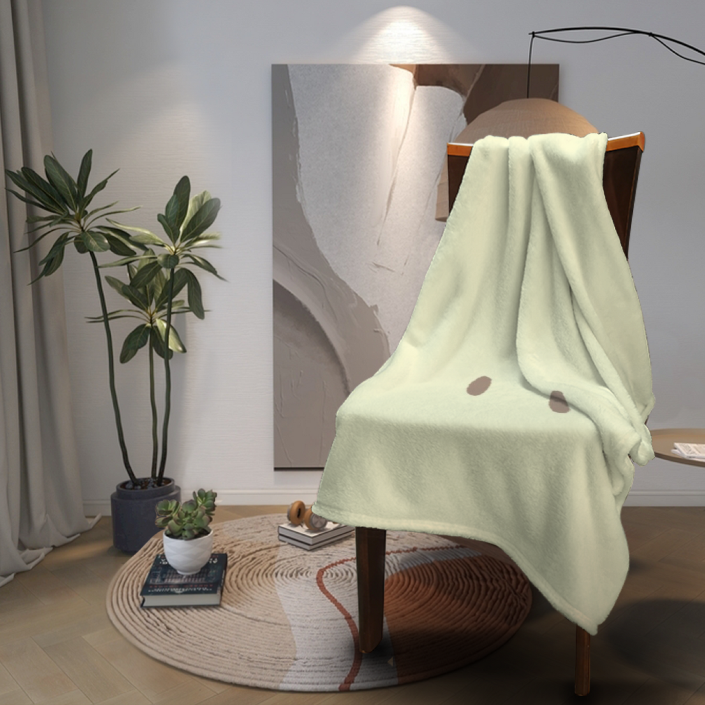 Minimal Kawaii Face Flannel Throw Blanket ¨C Soft Cream Character Design