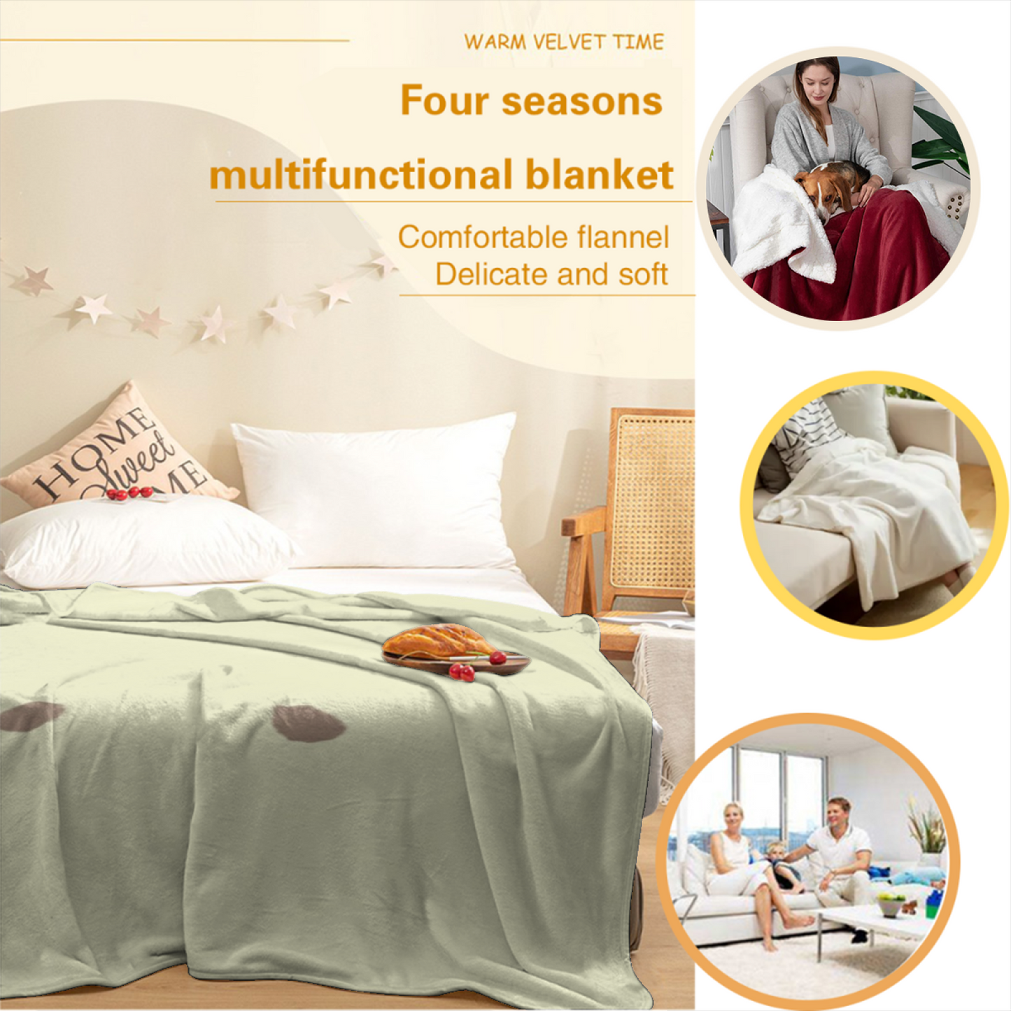 Minimal Kawaii Face Flannel Throw Blanket ¨C Soft Cream Character Design