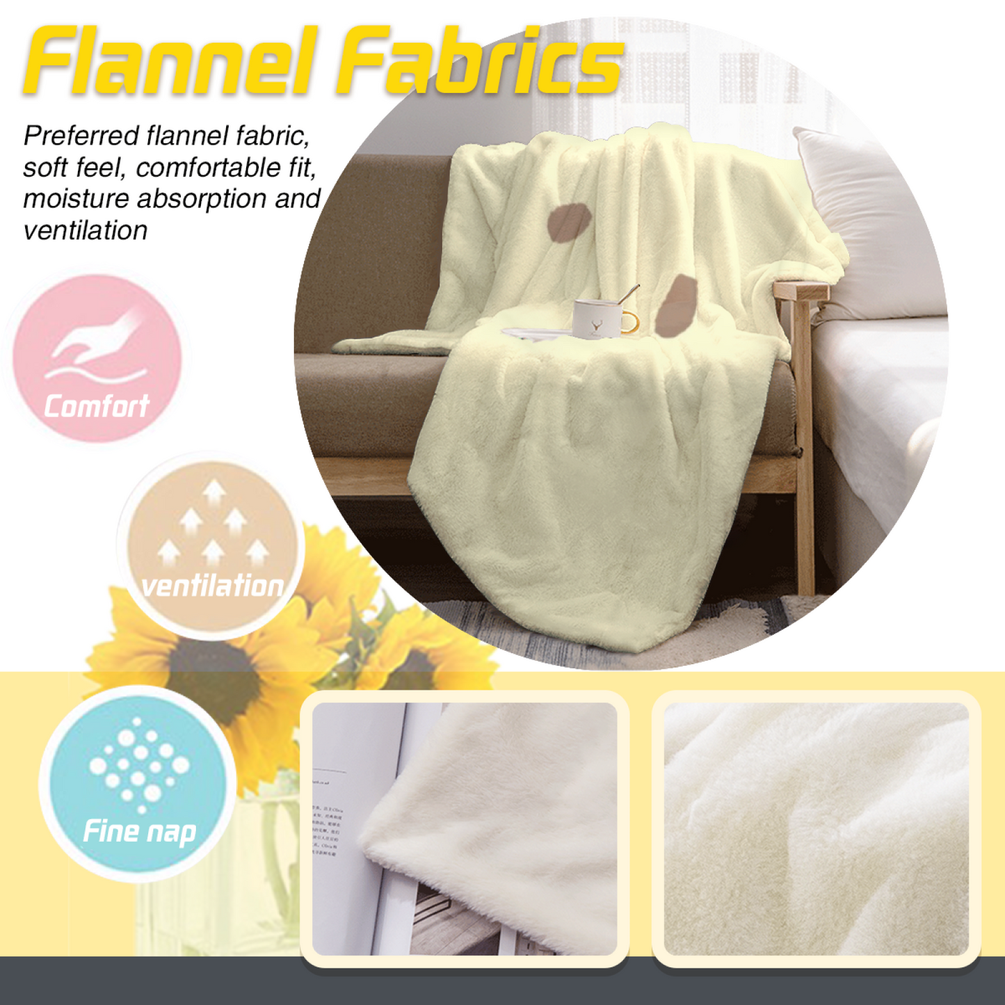 Minimal Kawaii Face Flannel Throw Blanket ¨C Soft Cream Character Design