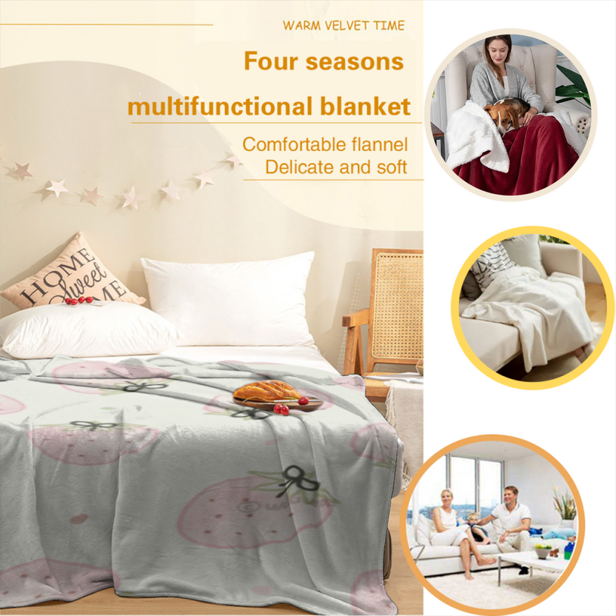 Creamy Ivory Whimsical Decor Plush Flannel Throw ¨C Aurora Meadow Edition
