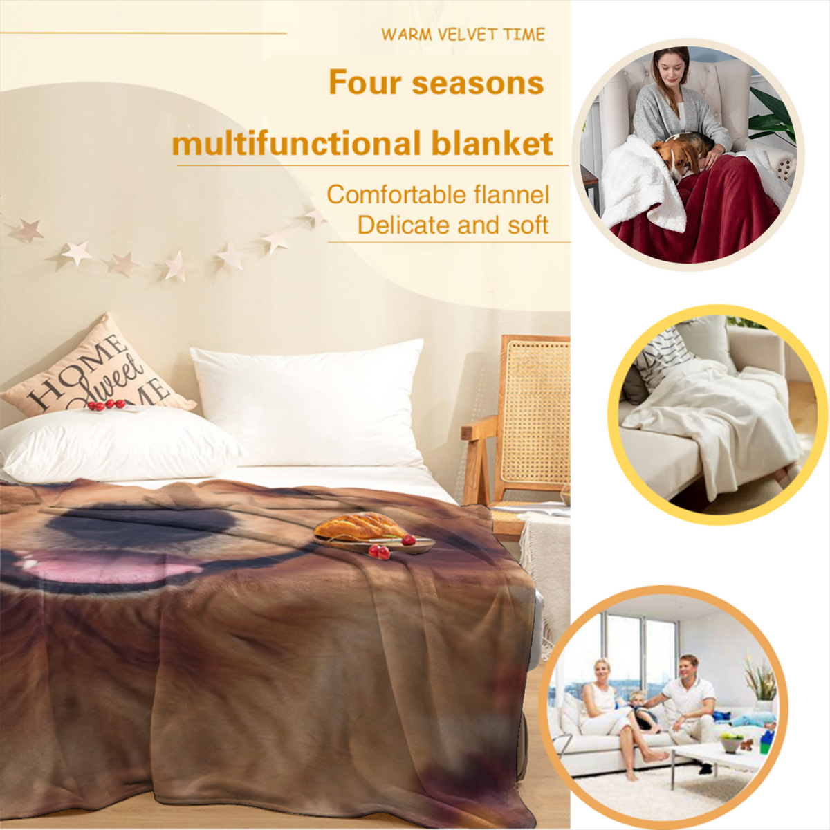 Retro Earthy Multicolor Silver Serenade Lightweight Flannel Throw