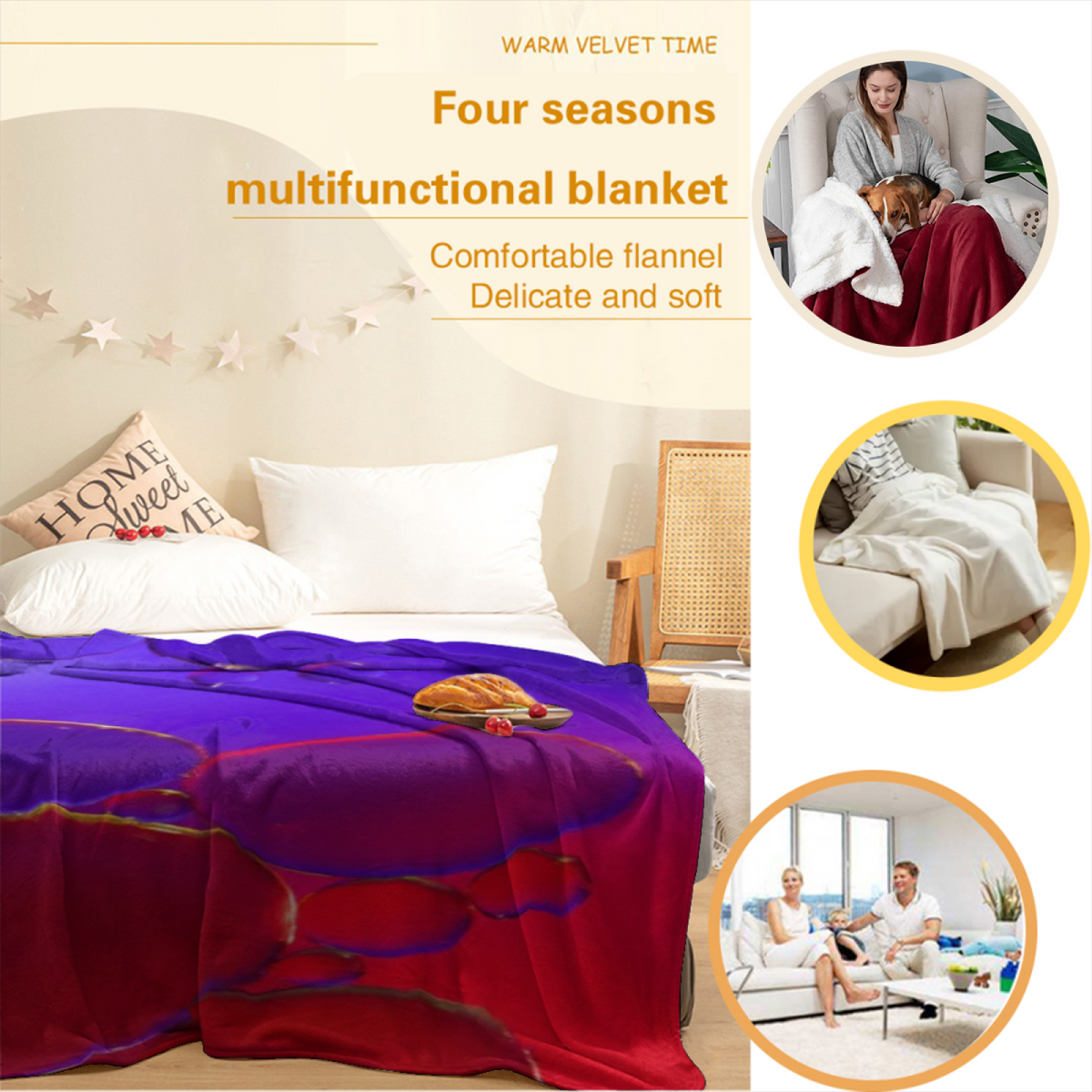 Heather Flora Soft Flannel Blanket in Dusty Lilac