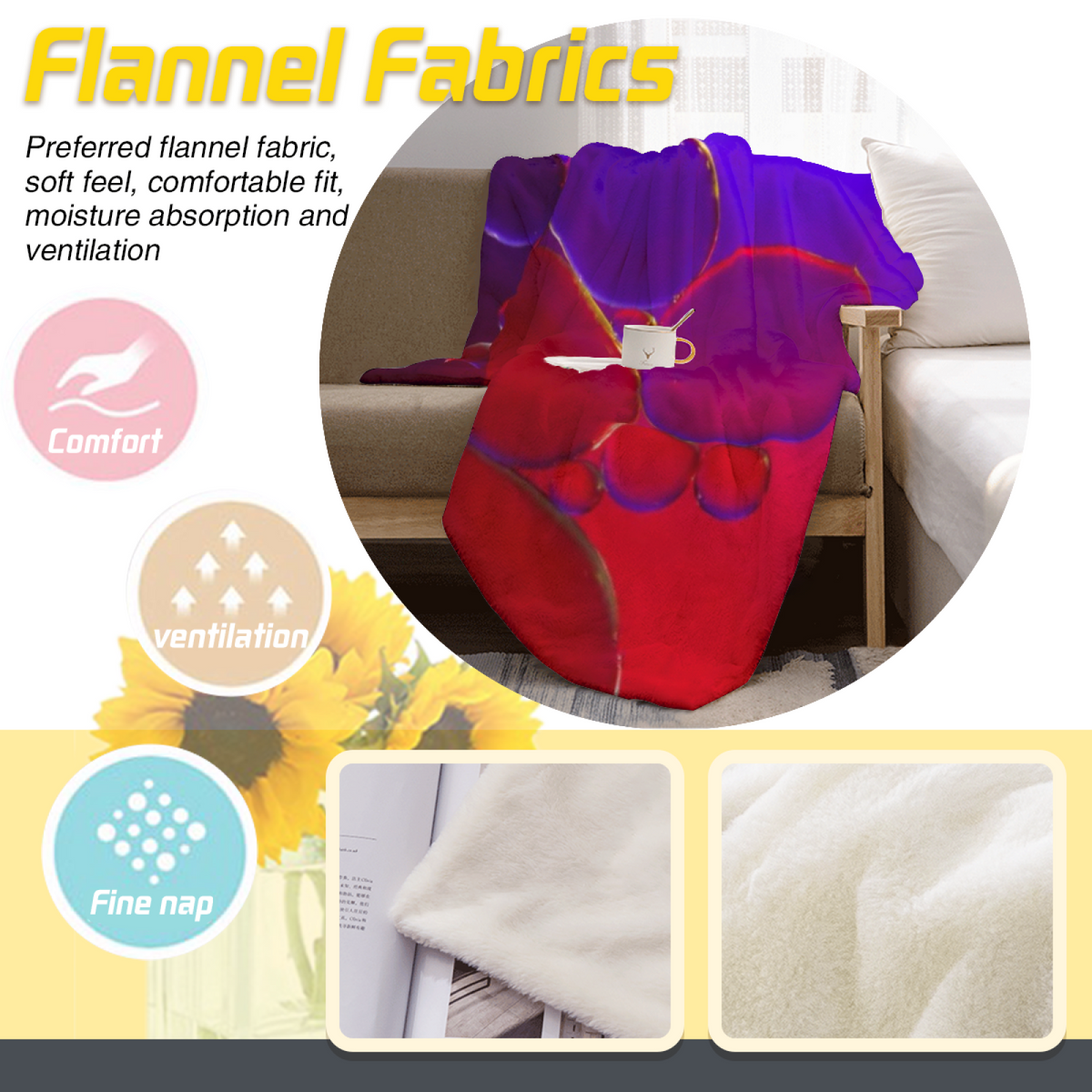 Heather Flora Soft Flannel Blanket in Dusty Lilac