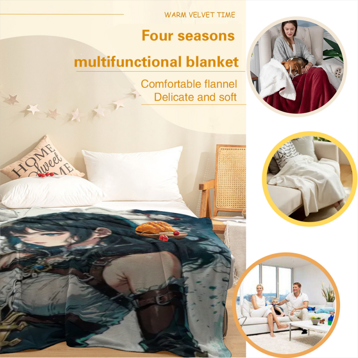 Cinnamon Prism Inspired Cozy Flannel Bed Blanket ¨C Earthy Neutral Palette