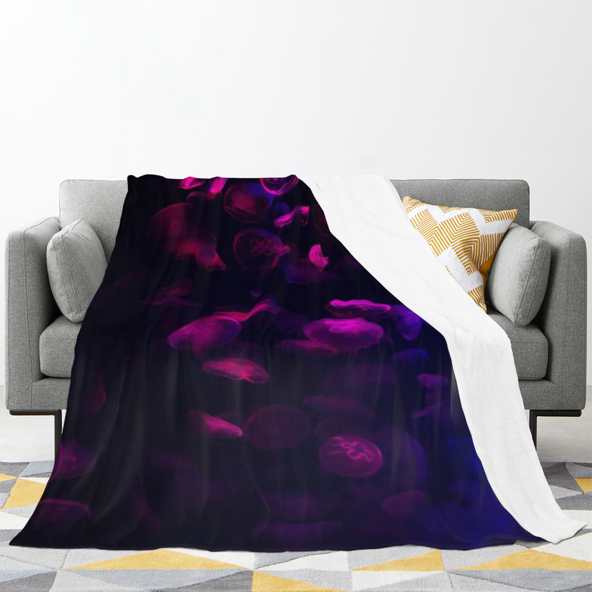 Electric Daydream Expressive Print Cozy Flannel Bed Blanket in Dusty Lilac
