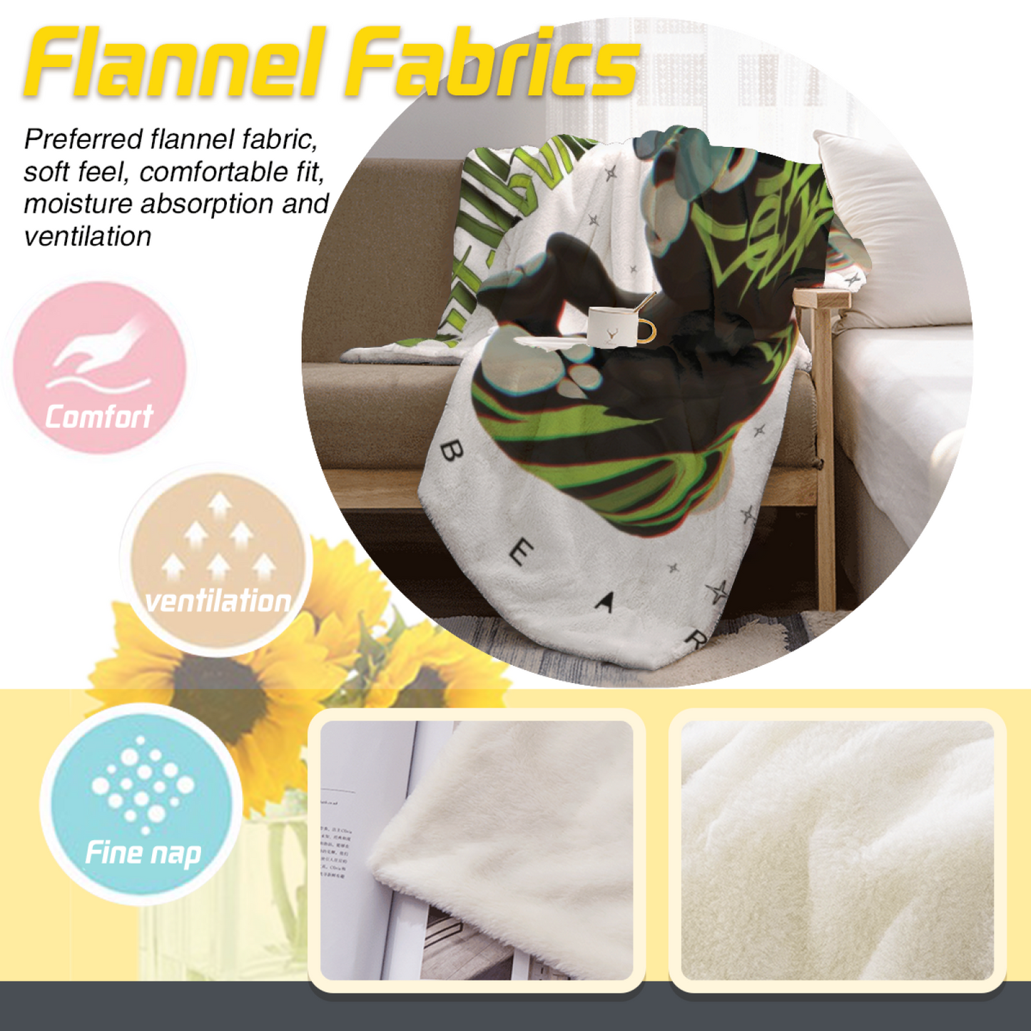 Retro Space Character Flannel Throw Blanket ¨C Black and Green Cartoon Graphic