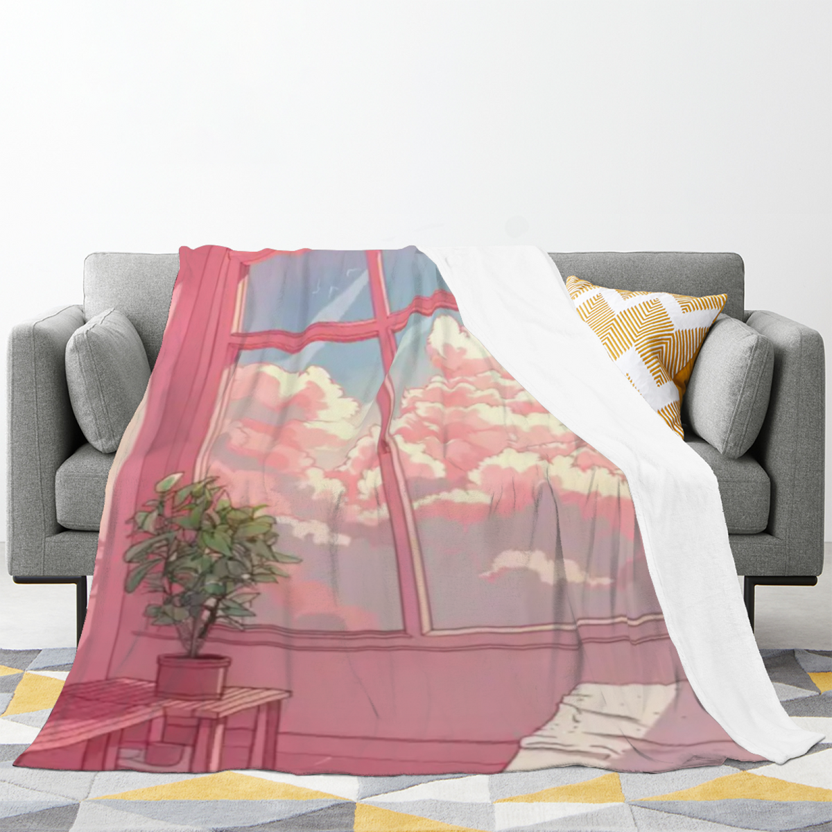Riverstone Horizon Expressive Print Cozy Flannel Bed Blanket in Dusty Lilac