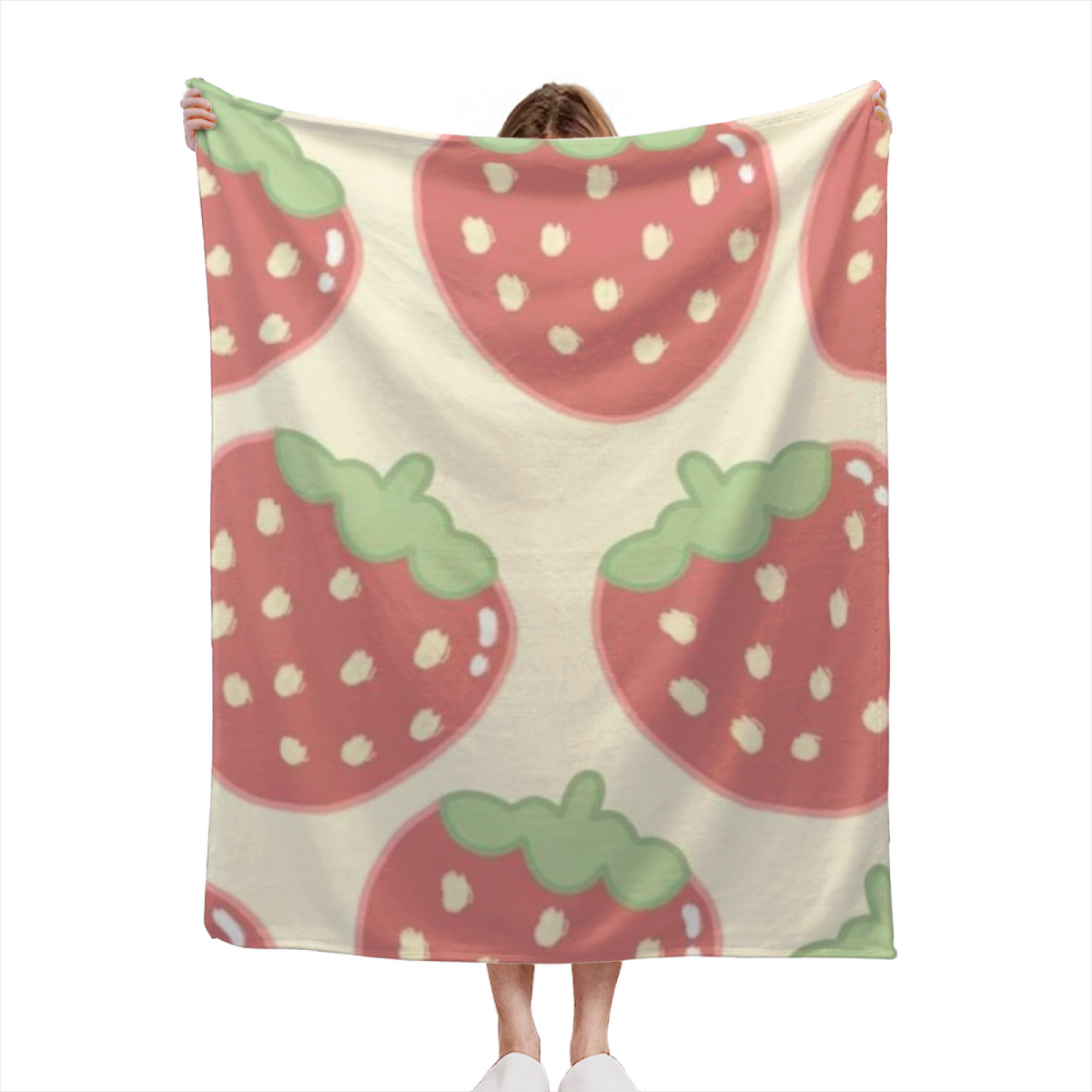 Pink Strawberry Repeat Flannel Throw Blanket