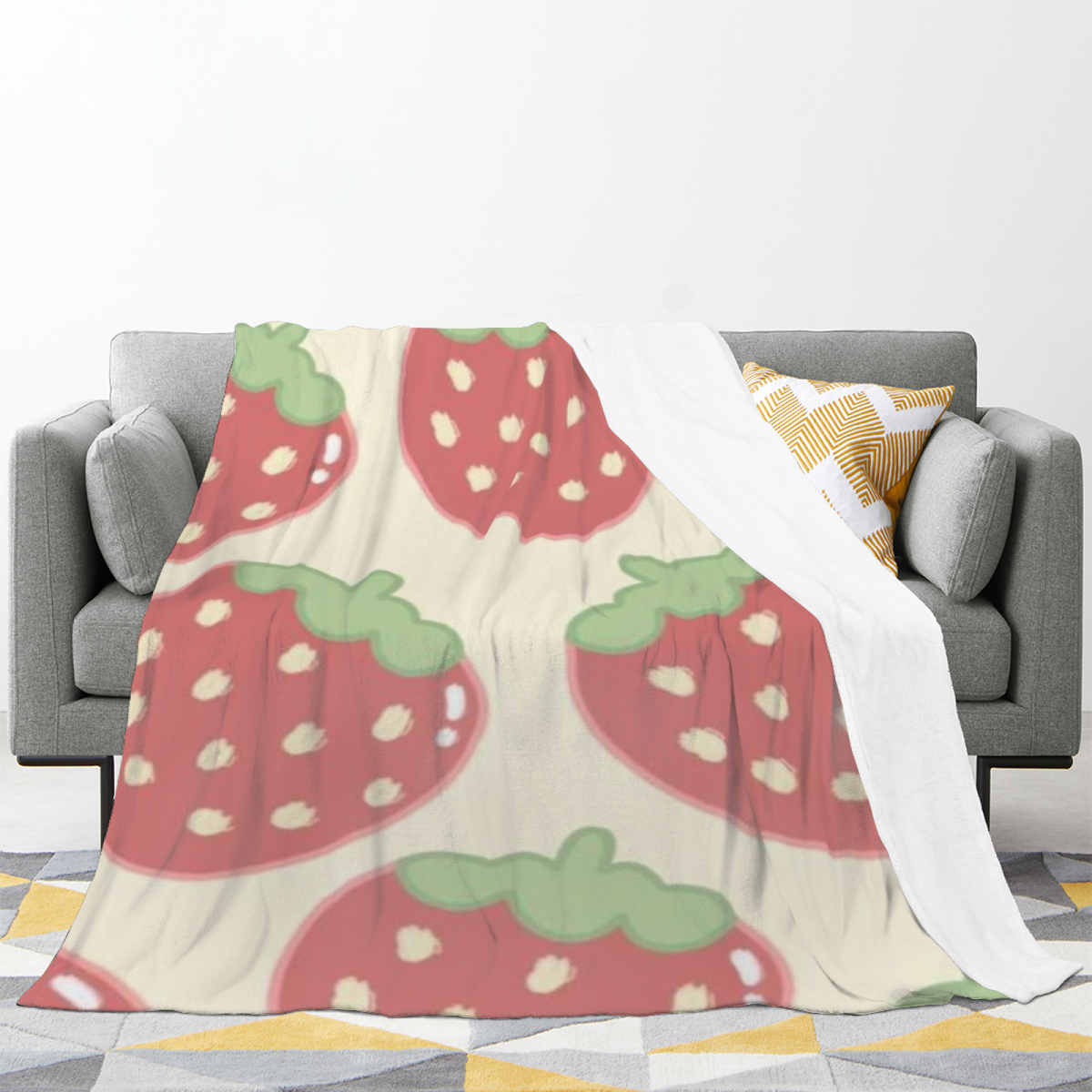 Pink Strawberry Repeat Flannel Throw Blanket