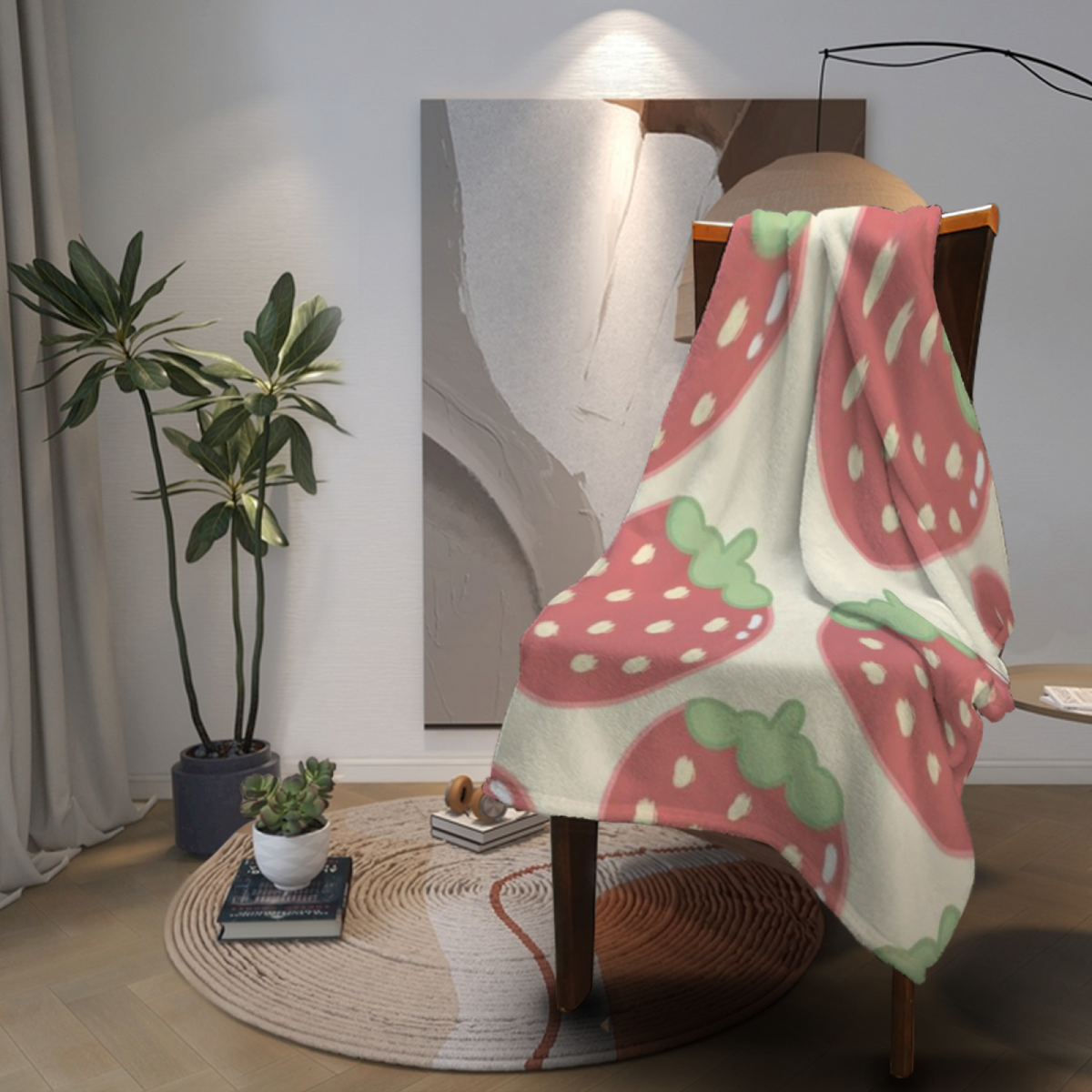 Pink Strawberry Repeat Flannel Throw Blanket