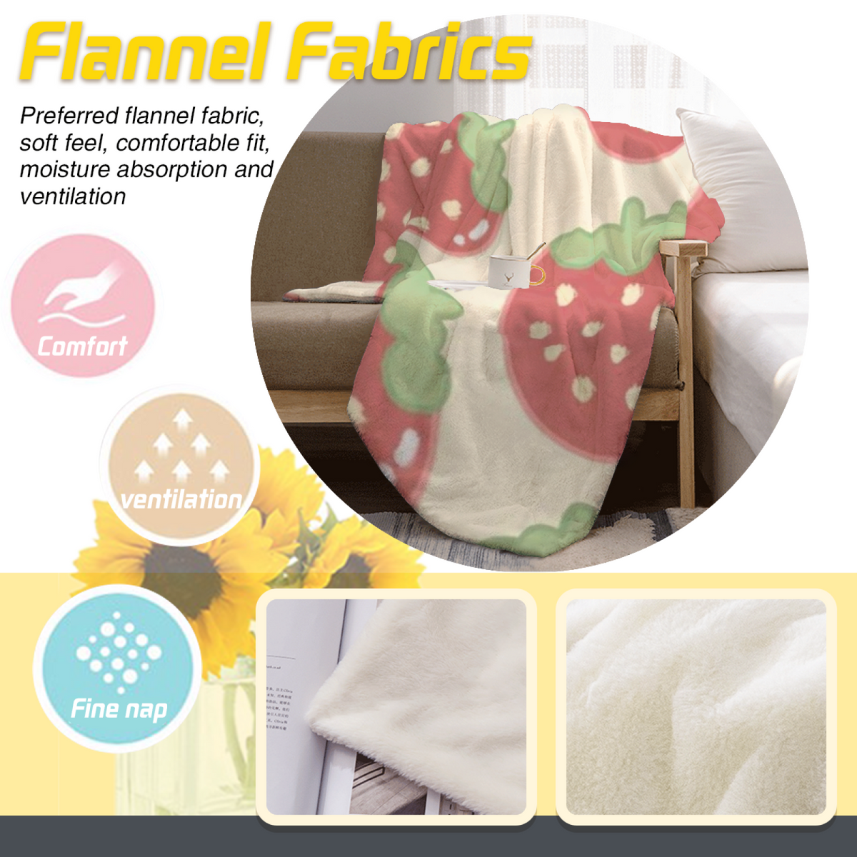Pink Strawberry Repeat Flannel Throw Blanket