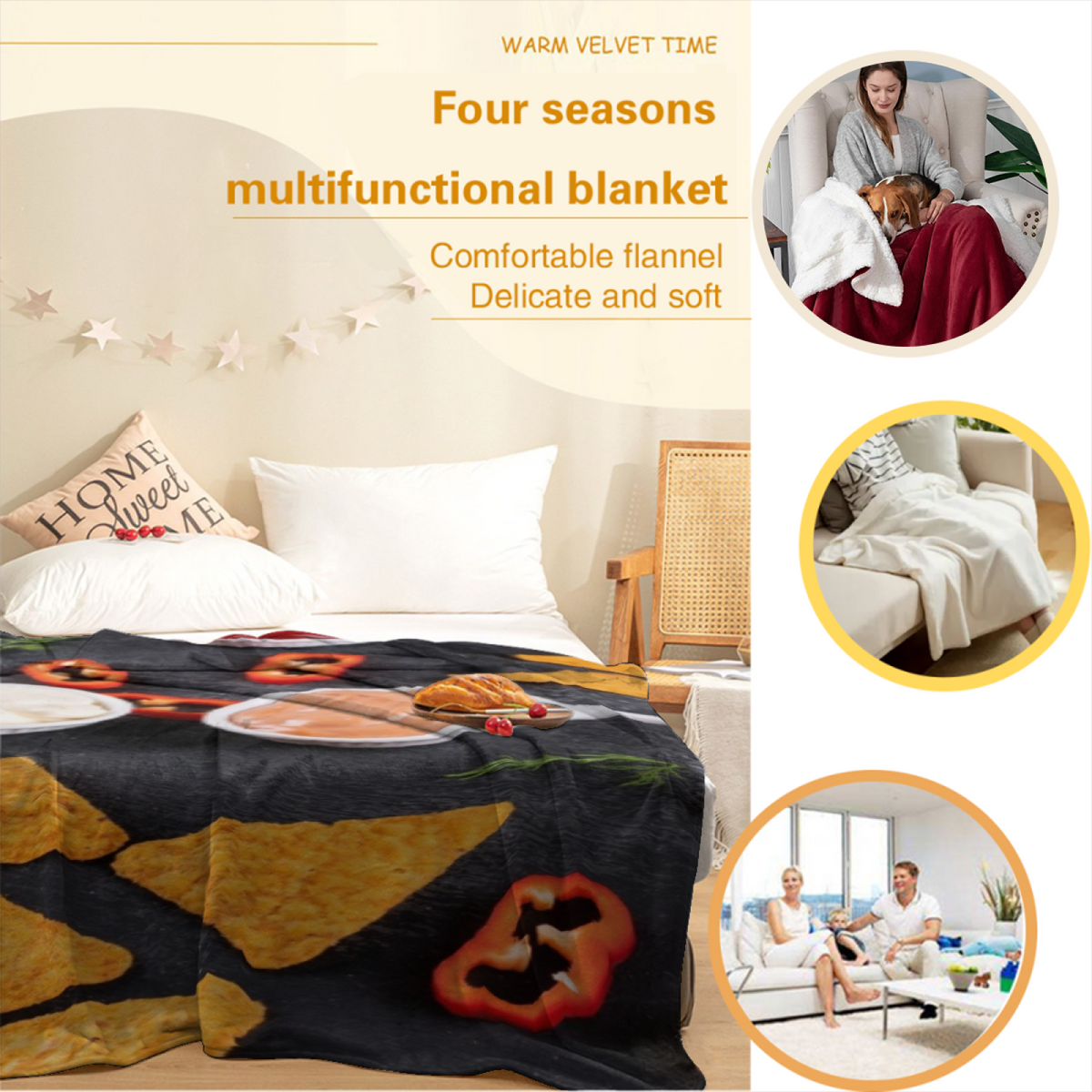 Coastal Fern Inspired Cozy Flannel Bed Blanket ¨C Rich Multicolor Palette