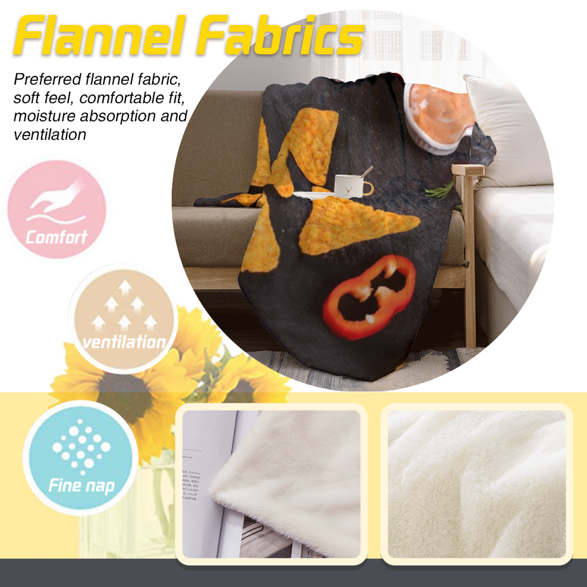Coastal Fern Inspired Cozy Flannel Bed Blanket ¨C Rich Multicolor Palette