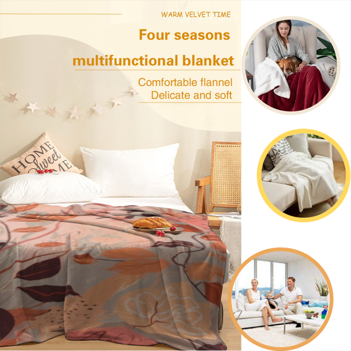 Azure Muse Pastel Multicolor Art Cozy Flannel Bed Blanket