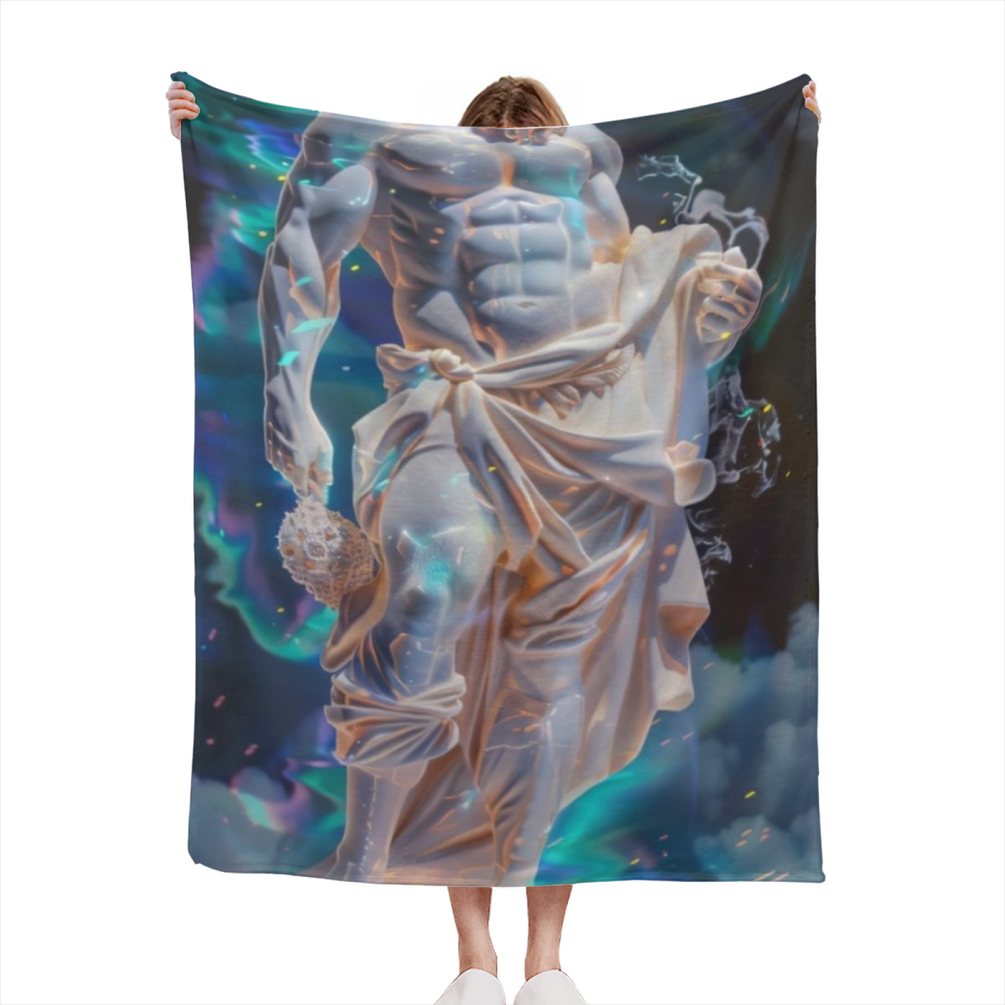 Digital Marble Statue Flannel Throw Blanket ¨C Futuristic Classical Art Design