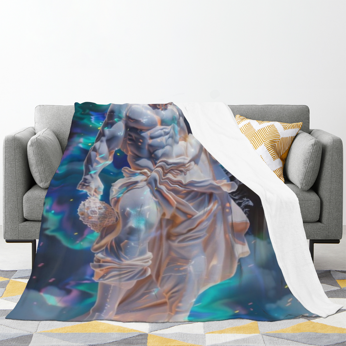Digital Marble Statue Flannel Throw Blanket ¨C Futuristic Classical Art Design