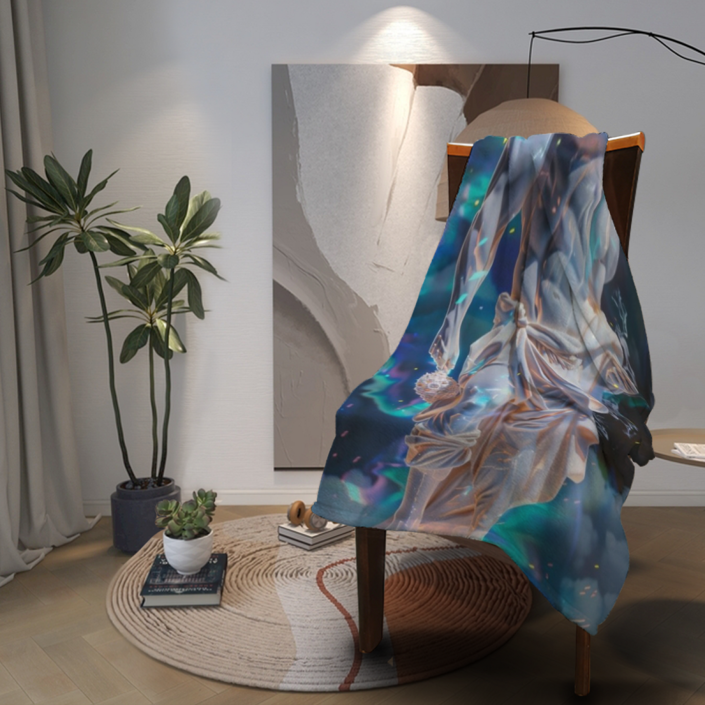 Digital Marble Statue Flannel Throw Blanket ¨C Futuristic Classical Art Design