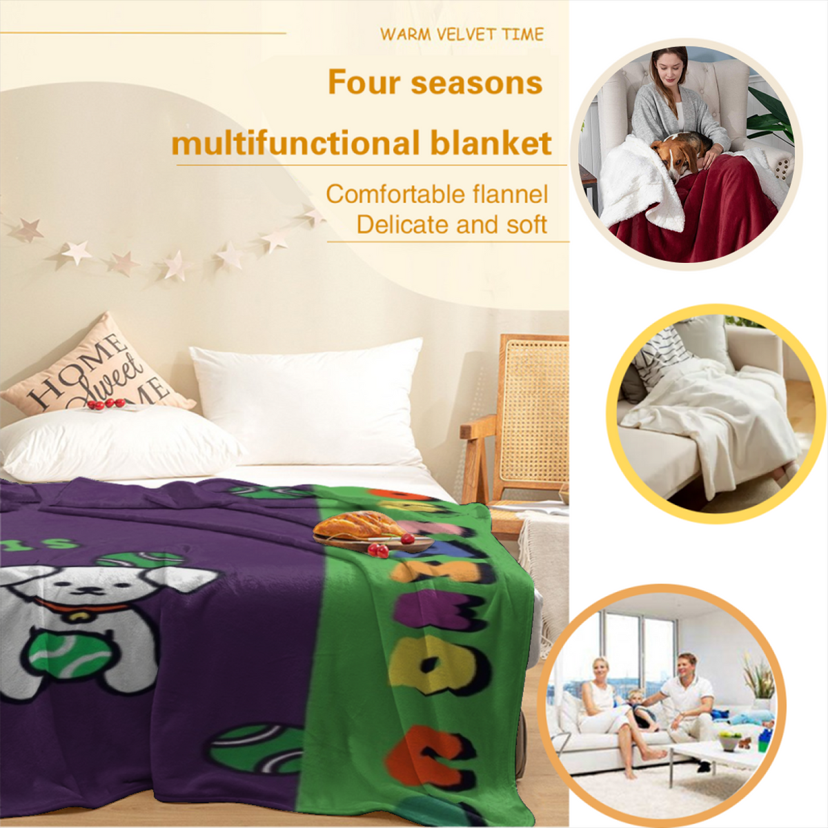 Moonbeam & Fern Playful Graphic Plush Flannel Throw