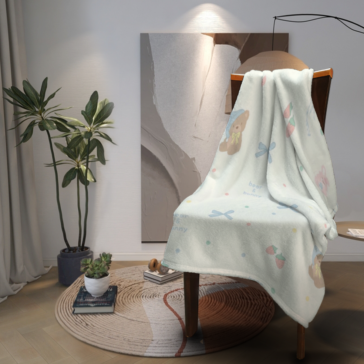 Festival Treasure Creamy Ivory Modern Art Flannel Throw Blanket