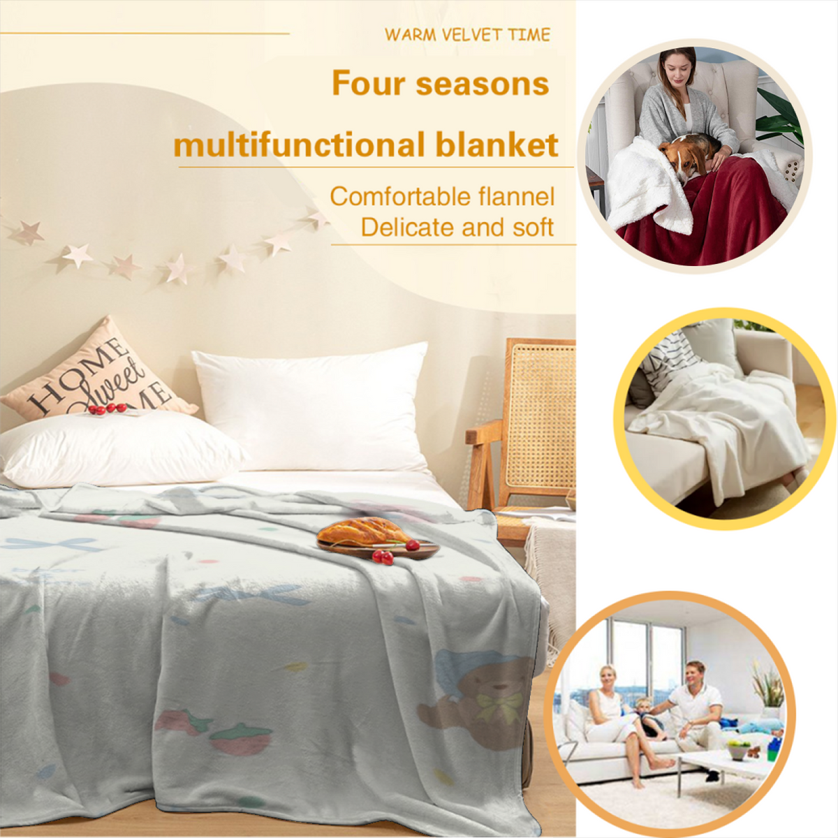 Festival Treasure Creamy Ivory Modern Art Flannel Throw Blanket