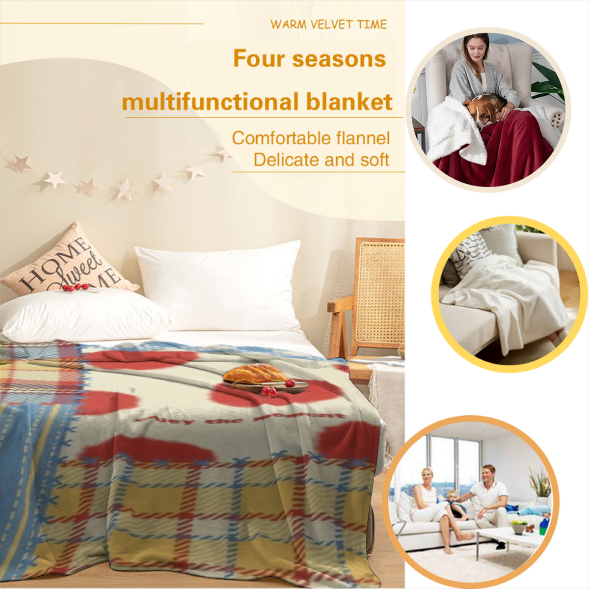 Starlit Nectar Expressive Print Cozy Flannel Bed Blanket in Pastel Multicolor