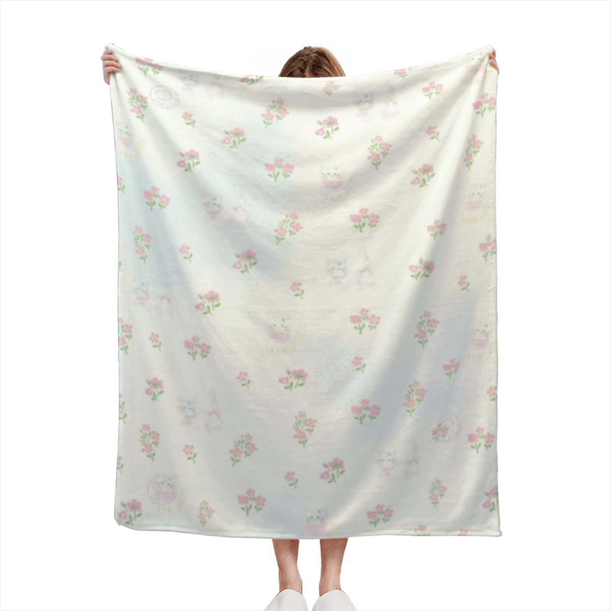 Aurora Mirage Expressive Print Cozy Flannel Bed Blanket in Creamy Ivory