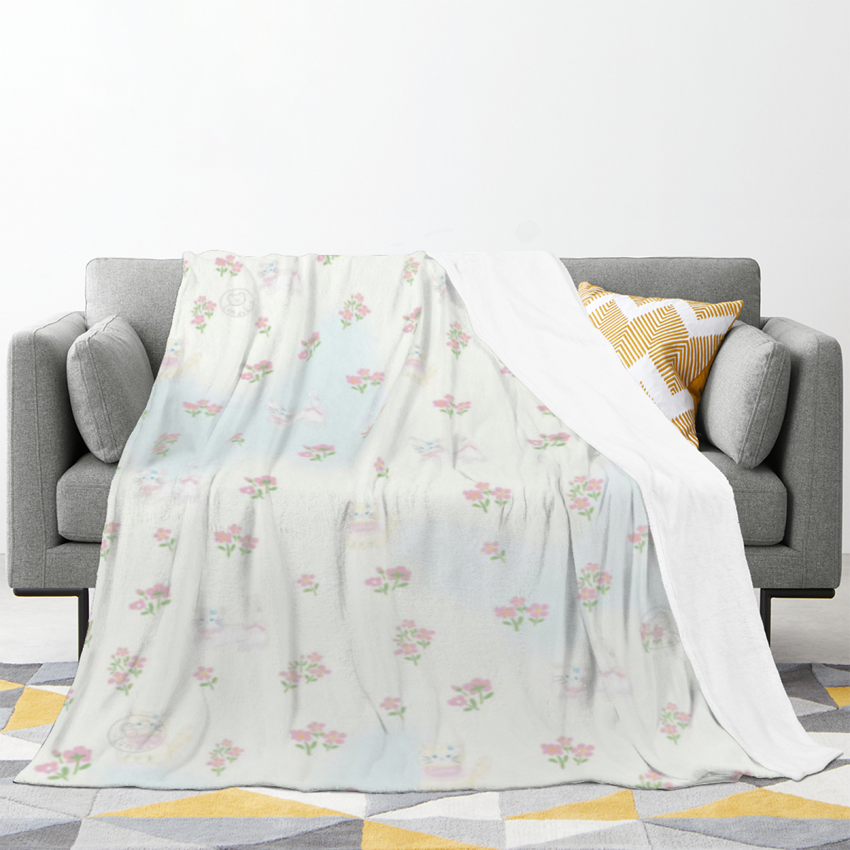 Aurora Mirage Expressive Print Cozy Flannel Bed Blanket in Creamy Ivory