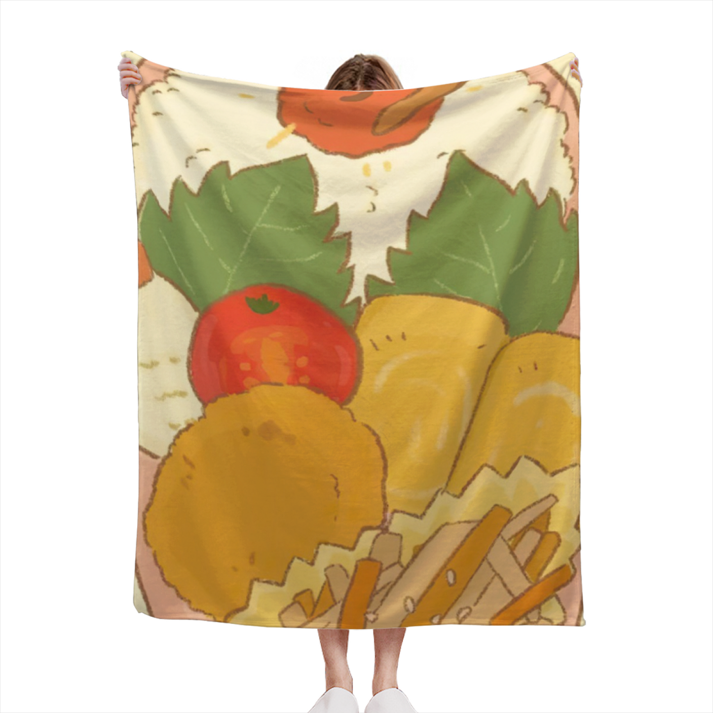Yellow Breakfast Flannel Throw Blanket ¨C Cute Egg and Toast Illustration
