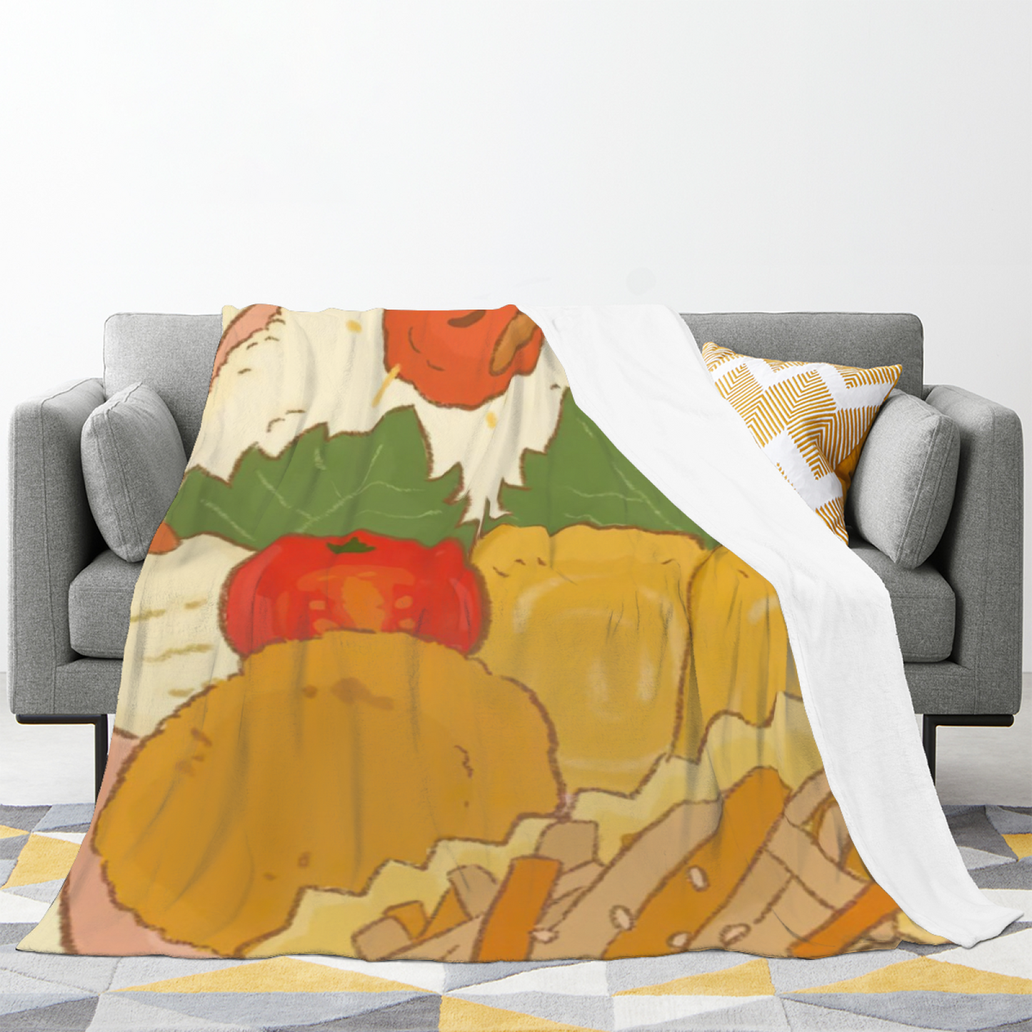 Yellow Breakfast Flannel Throw Blanket ¨C Cute Egg and Toast Illustration