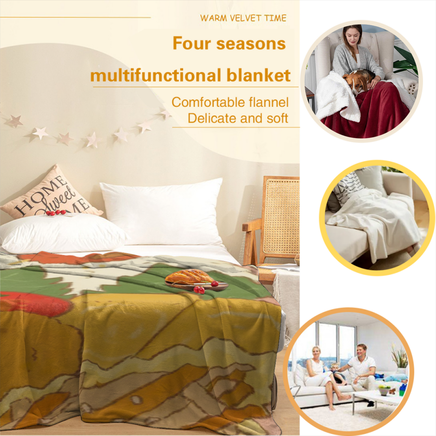 Yellow Breakfast Flannel Throw Blanket ¨C Cute Egg and Toast Illustration