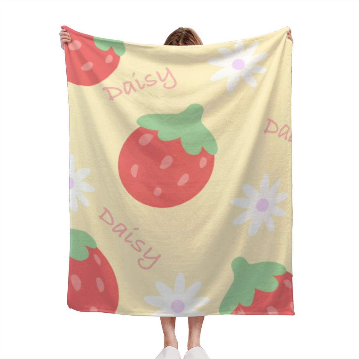 Daisy Strawberry Picnic Cozy Flannel Bed Blanket