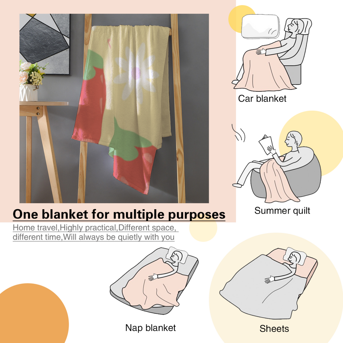 Daisy Strawberry Picnic Cozy Flannel Bed Blanket
