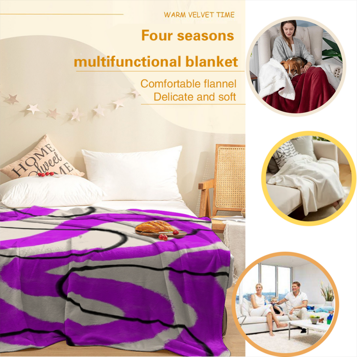 Soft Minimalist All-Season Flannel Blanket ¨C Tangerine Daydream Collection