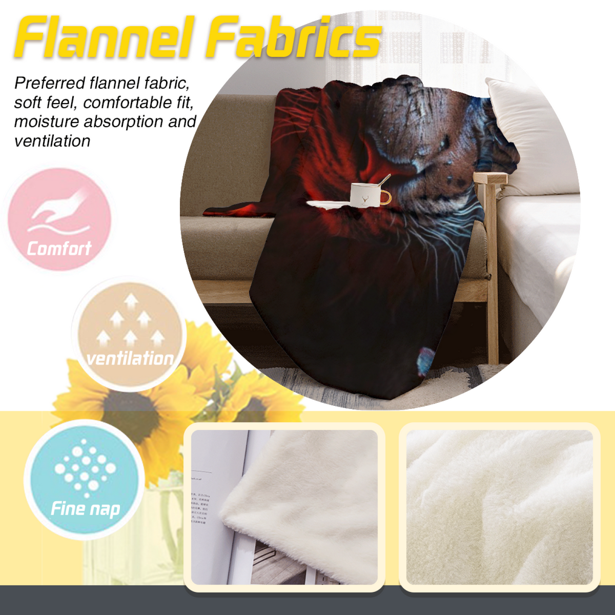 Midnight Black Panther Portrait Decorative Flannel Blanket
