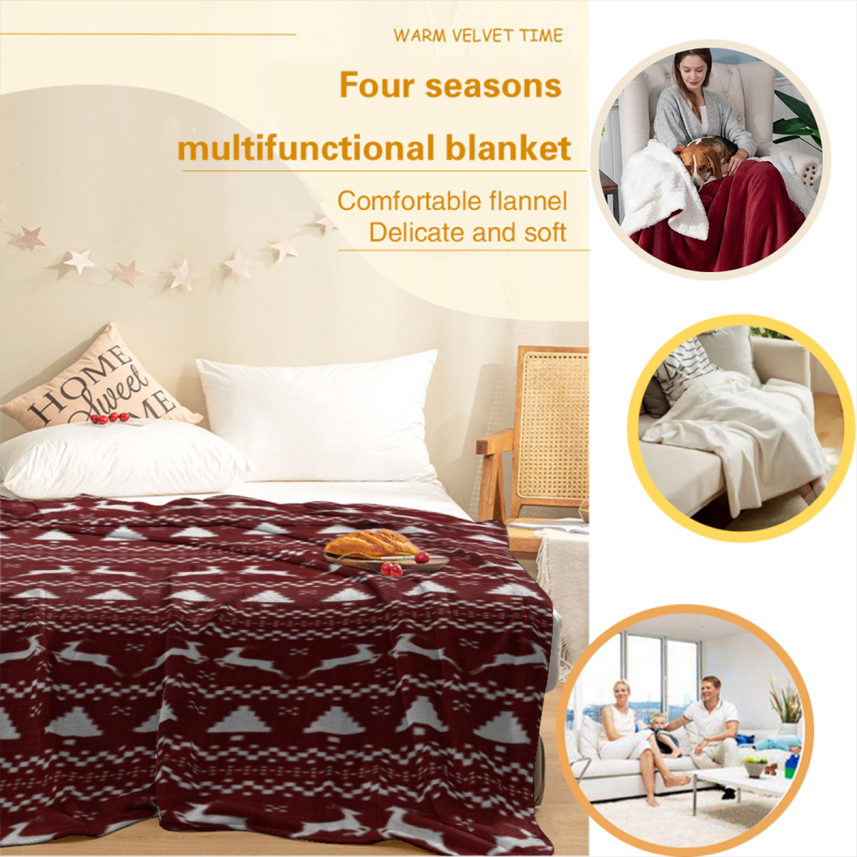 Harbor Kaleidoscope Warm Coral Dreamy Decorative Flannel Blanket