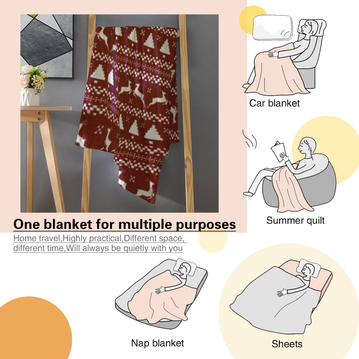 Harbor Kaleidoscope Warm Coral Dreamy Decorative Flannel Blanket