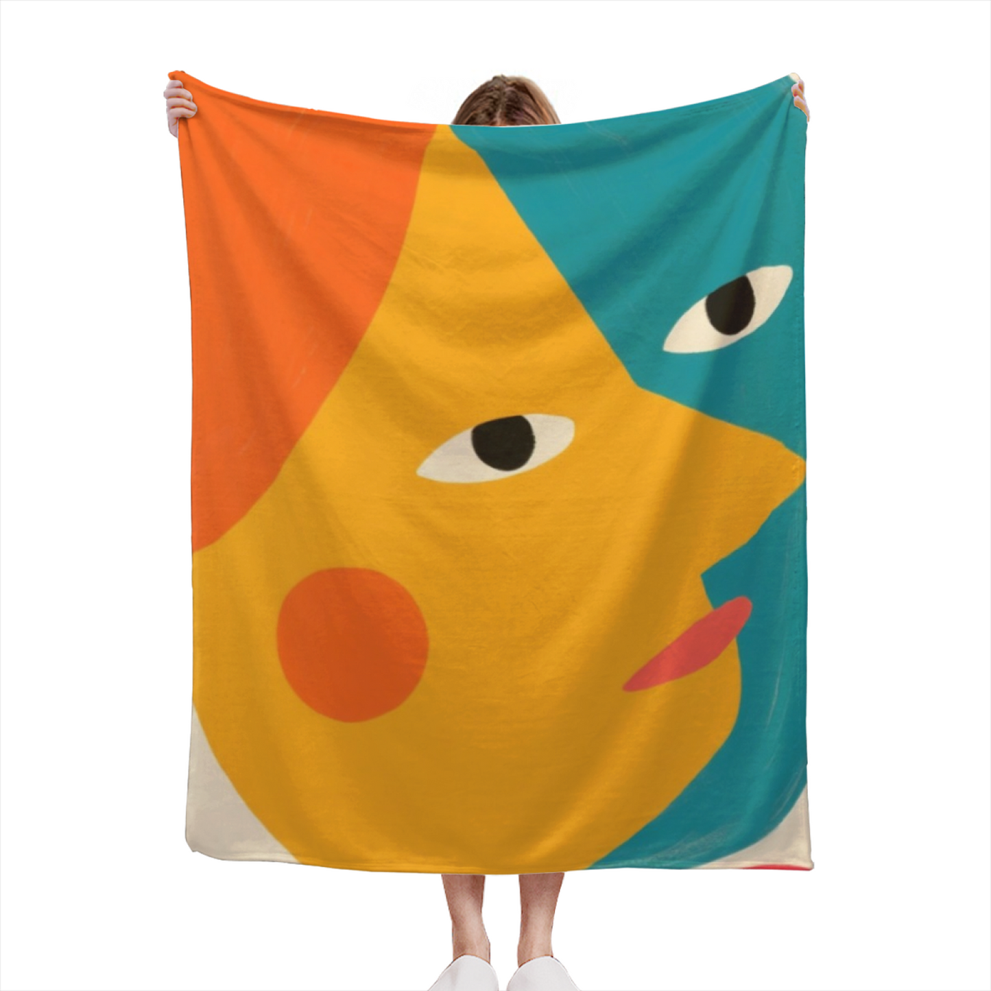 Colorful Abstract Face Art Throw Blanket ¨C Modern Geometric Cartoon Printed Cozy Blanket