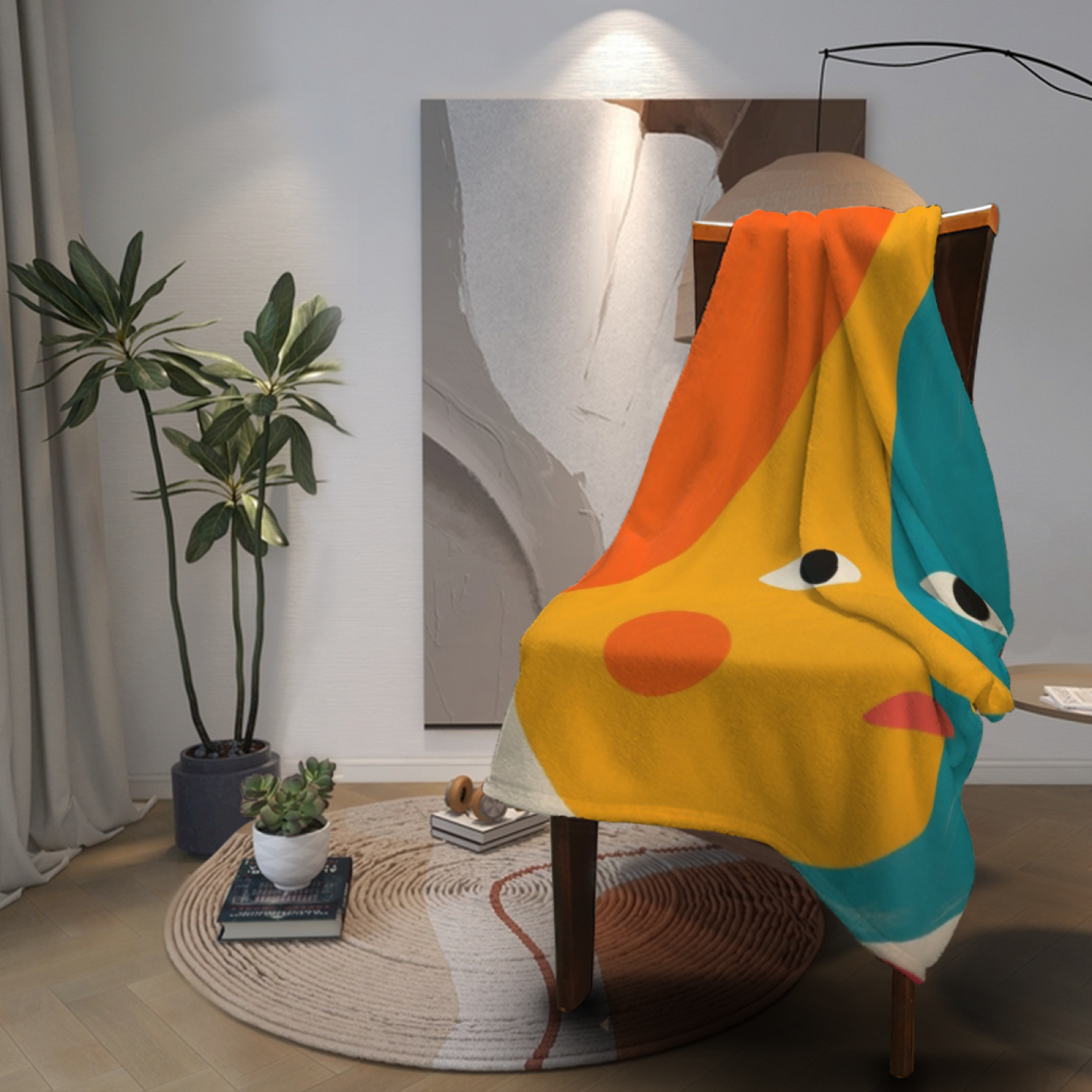 Colorful Abstract Face Art Throw Blanket ¨C Modern Geometric Cartoon Printed Cozy Blanket