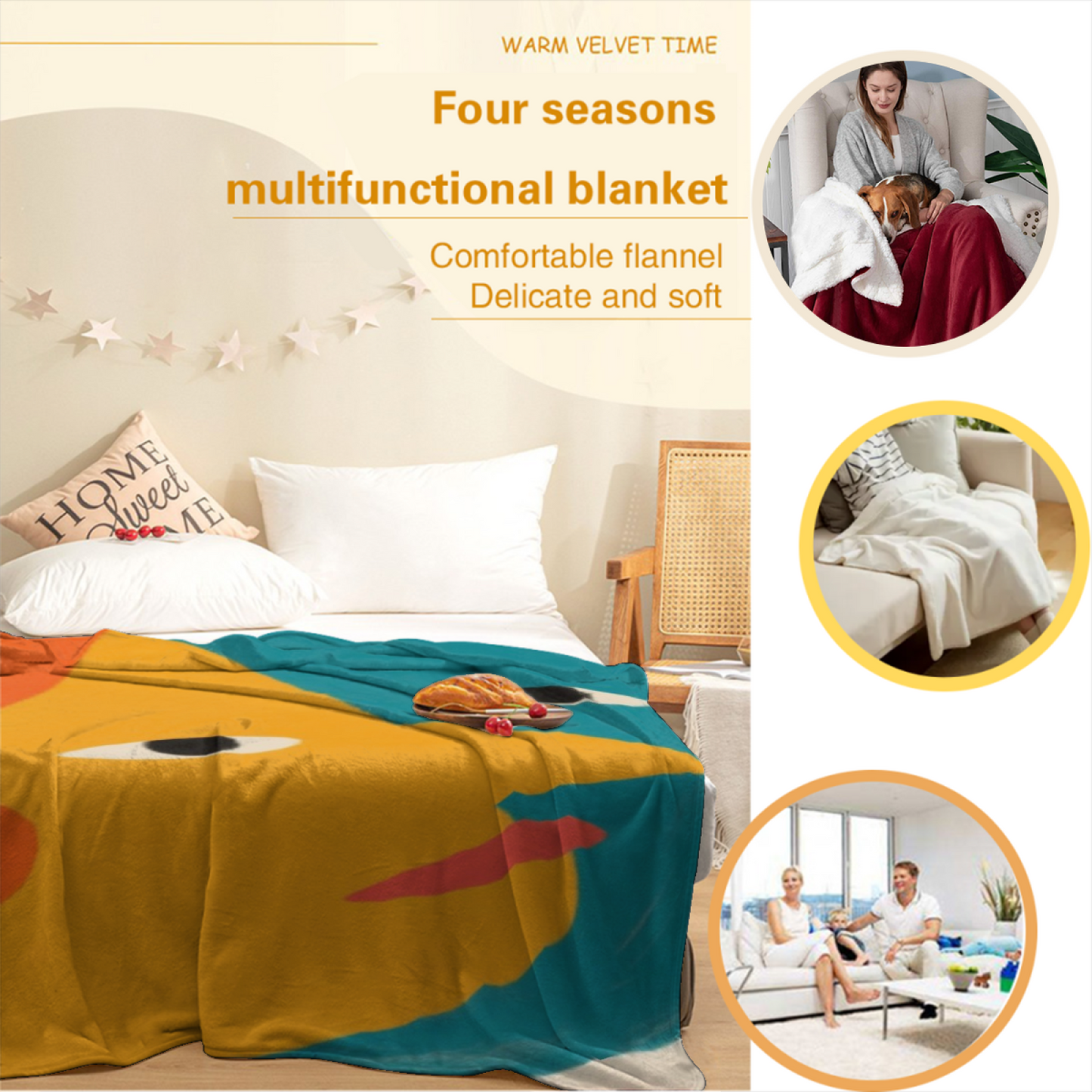 Colorful Abstract Face Art Throw Blanket ¨C Modern Geometric Cartoon Printed Cozy Blanket